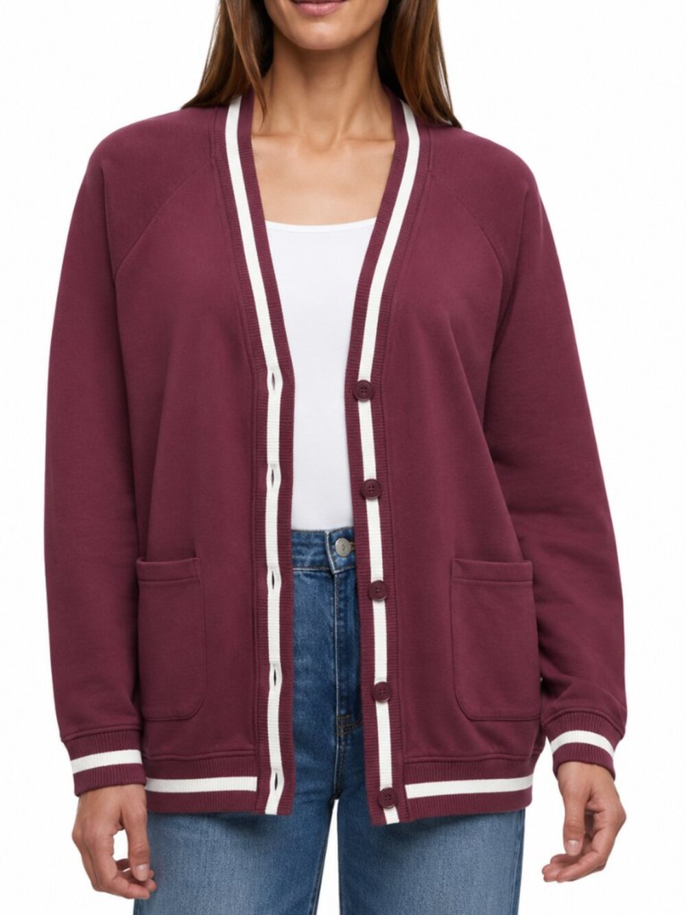 GAP Varsity Fleece Cardigan Sweater Maroon Large Button Front Academia Preppy